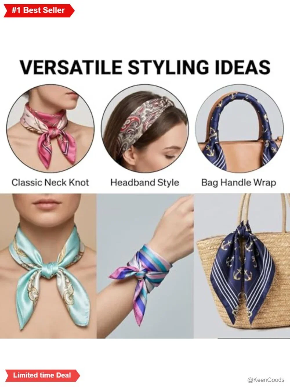 Satin Square Scarf Set Soft Polyester Blend Head Neck Hair Scarves 20x20 Inch